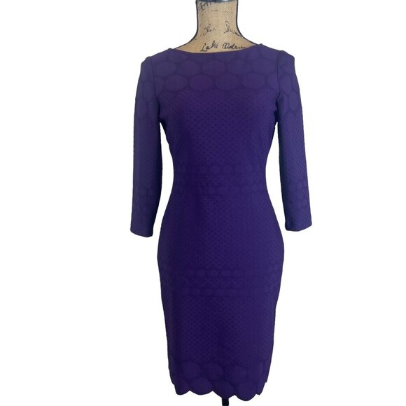 Julia Jordan Purple Textured 3/4 Sleeve‎ Sheath Dress Womens Size 2 - Picture 6 of 8